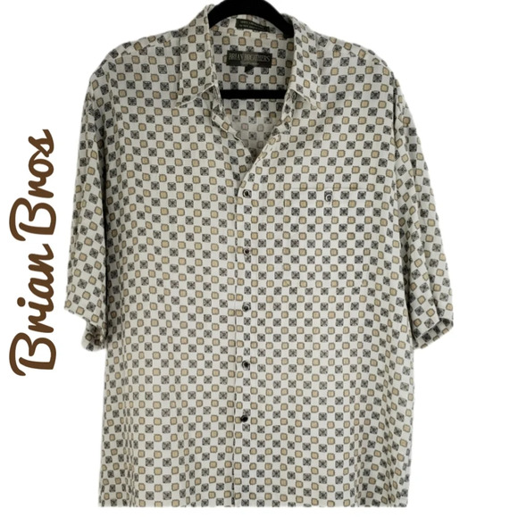 Brian Brothers 100% Linen Button Front Casual Brown & Beige Mens Shirt S… - Picture 1 of 10